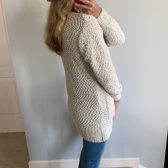 Off White Popcorn Texture Open Cardigan - Picture 5 of 9